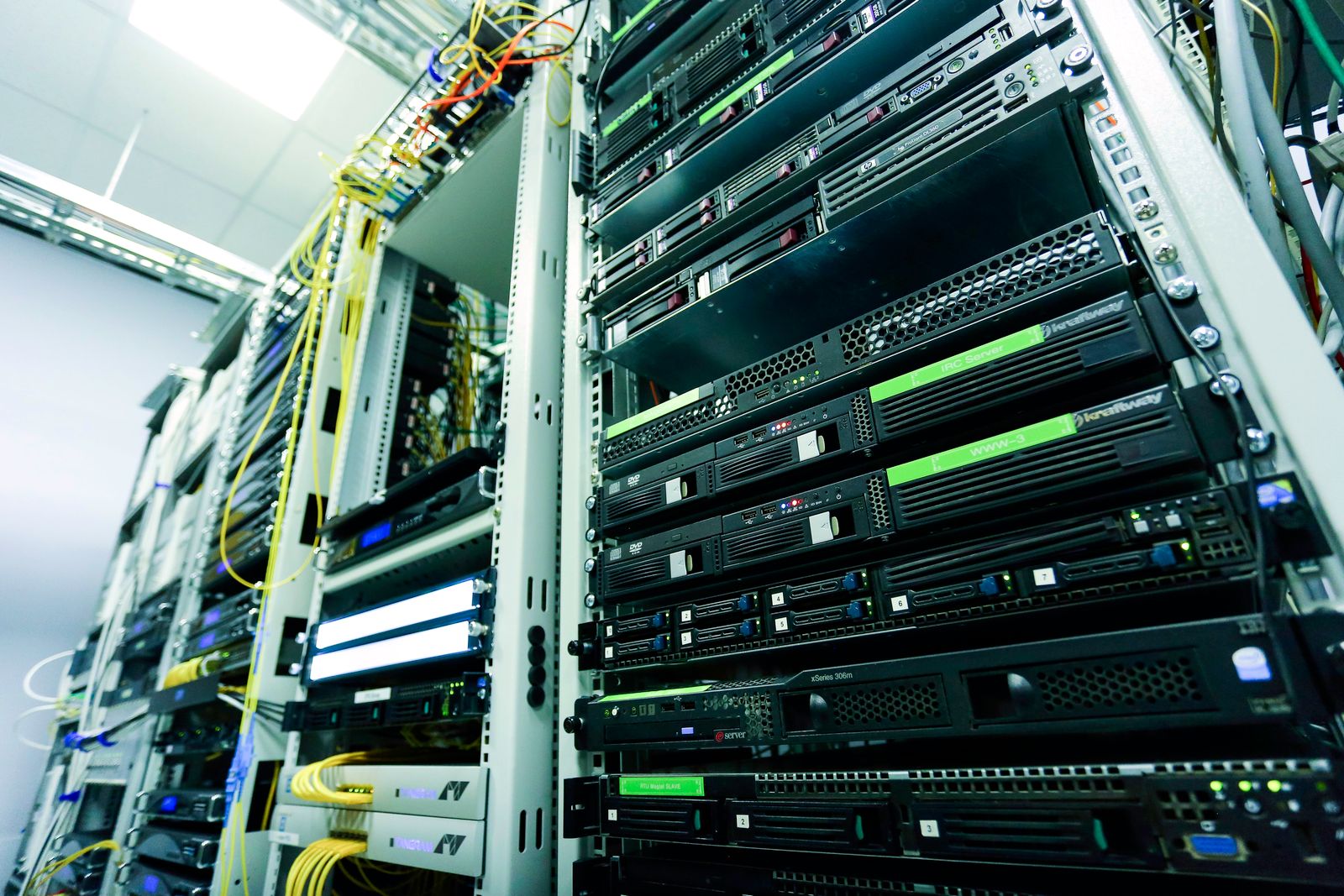 Server racks in a data centre.