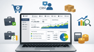 ERP system dashboard showing task and project management features mockup